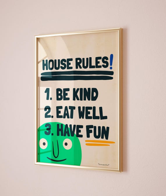 House Rules Wall Art Trendy Home Decor Rules Poster Funny Wall Art Positive Funky Poster Retro Wall Art Dopamine Decor Art