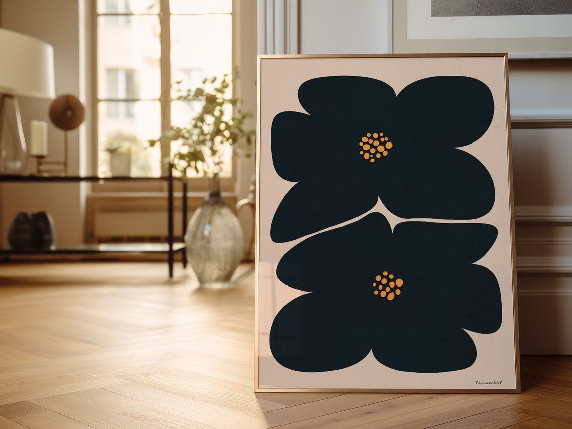 Abstract Black Botanical Flowers Art Print, Elegant Floral - Image 2