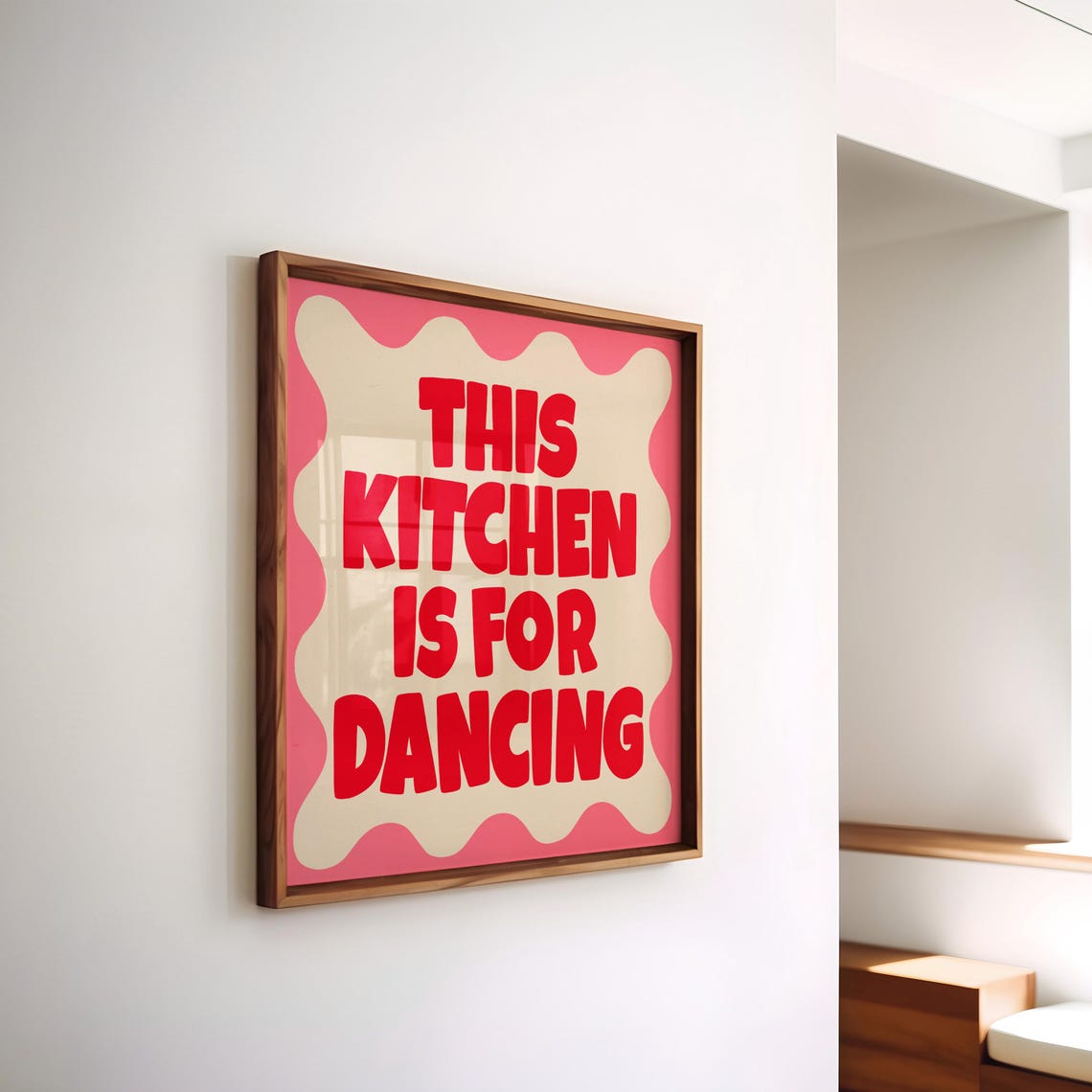 This Kitchen Is for Dancing Pink Red Retro Kitchen Quote Poster - Image 3