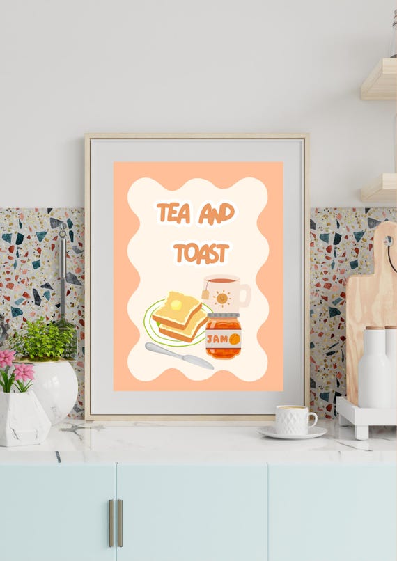 Tea And Toast Retro Kitchen Print Funky Vintage Style Wall Art
