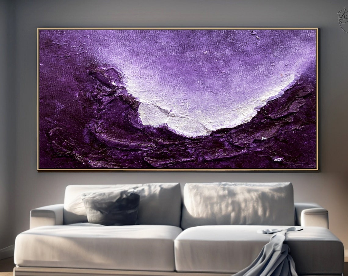 Deep Purple Lavender Textured Impasto Modern Abstract Wall Art - Image 4