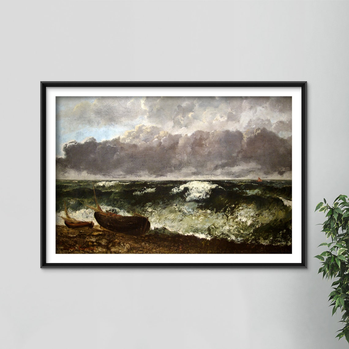 Courbet The Stormy Sea 1869 Dramatic Waves Boat Classic Print