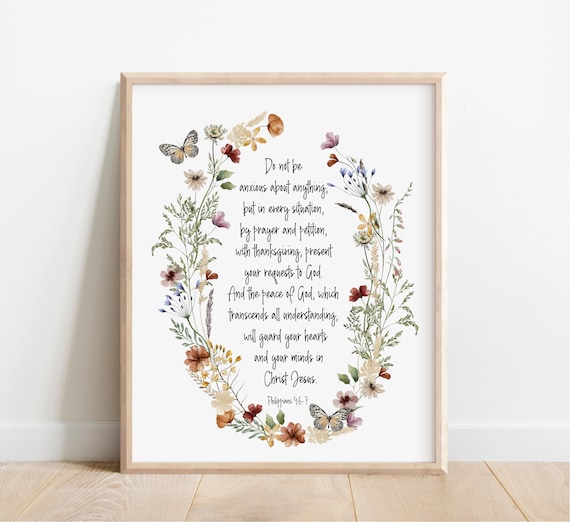 Philippians 467 Do Not Be Anxious About Anything Bible Verse Wall Art Christian Gift For Women Scripture Print Watercolor Wildflowers