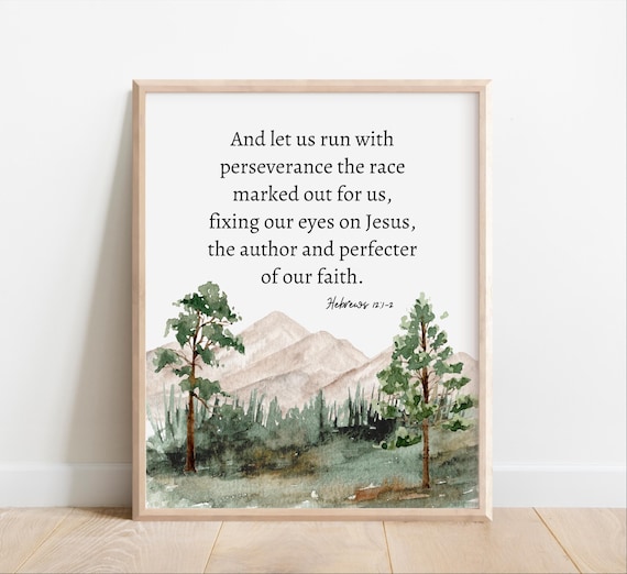 Hebrews 12 1-2 Bible Verse Run With Perseverance Faith Wall Art
