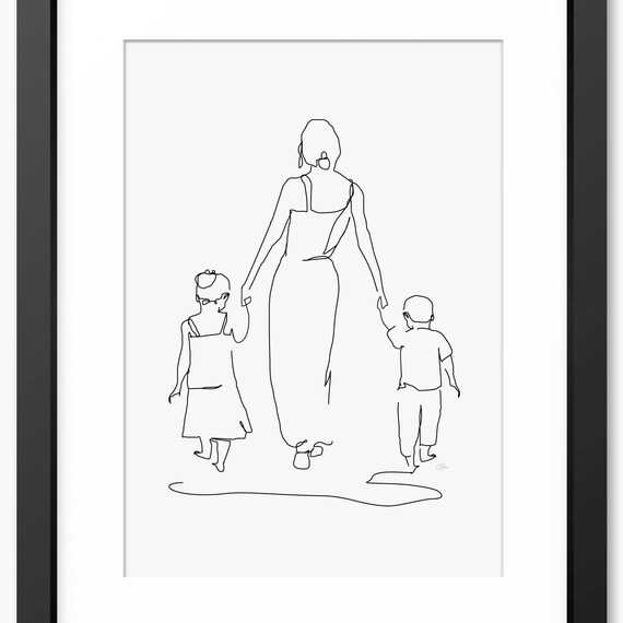 Line Art Family Line Art Family Illustration Family Print Mother And Sons Print Gift For Mom Mum Mothers Day Gift Mothers Day Art