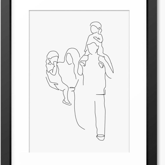 Family Line Art Family Drawing Family Illustration Family Wall Art Family Portrait Mothers Day Gift Gift For Mom Mum Family Print