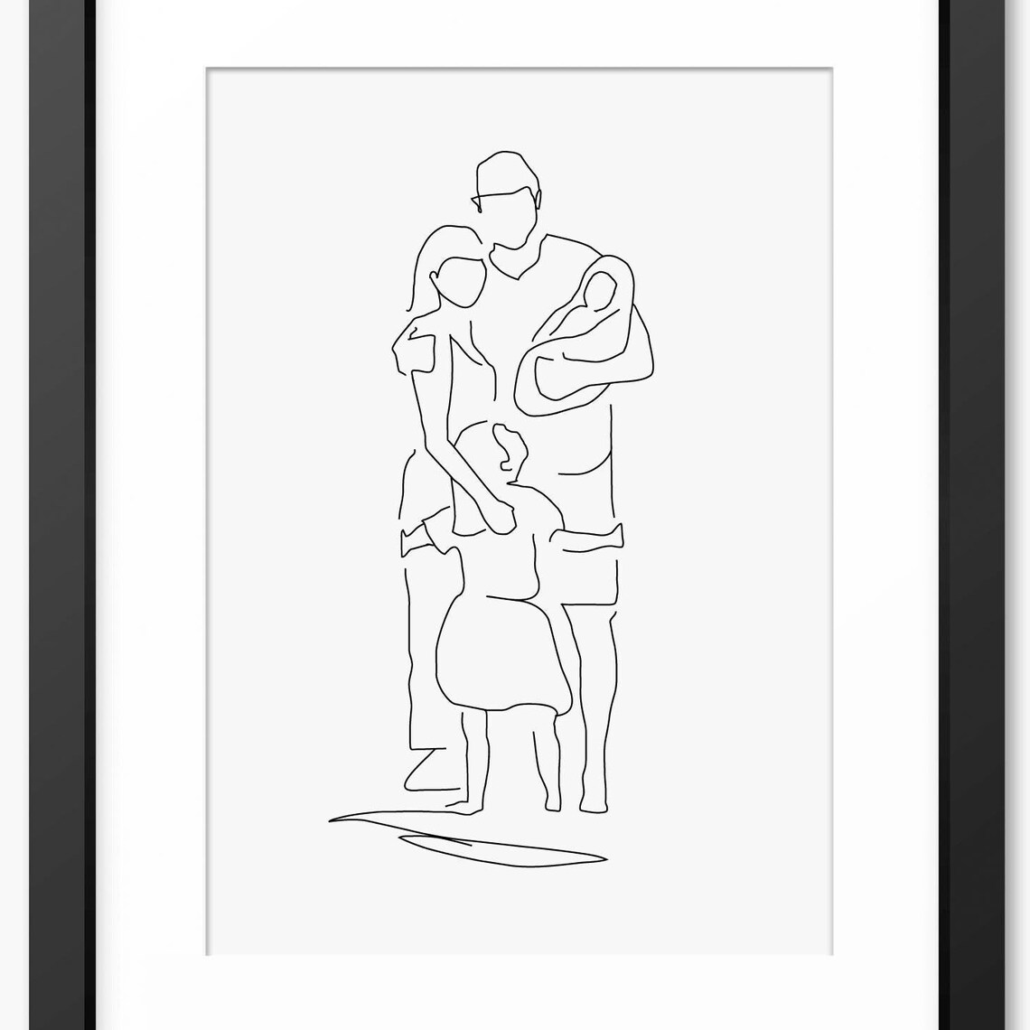 Sweet Family Embrace with Newborn Baby Tender Line Art Poster