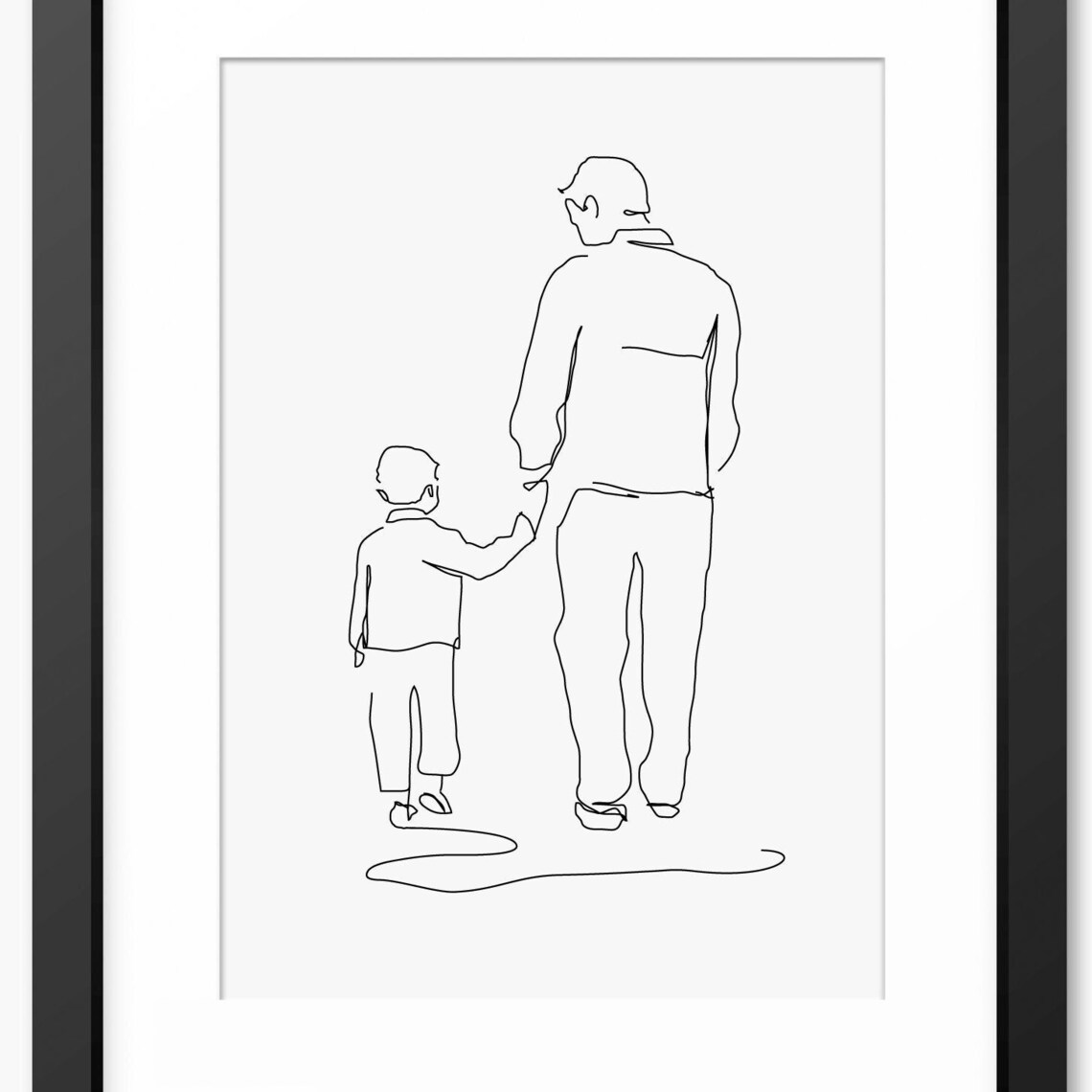Father And Son Walking Away Hand In Hand Together Line Art Poster