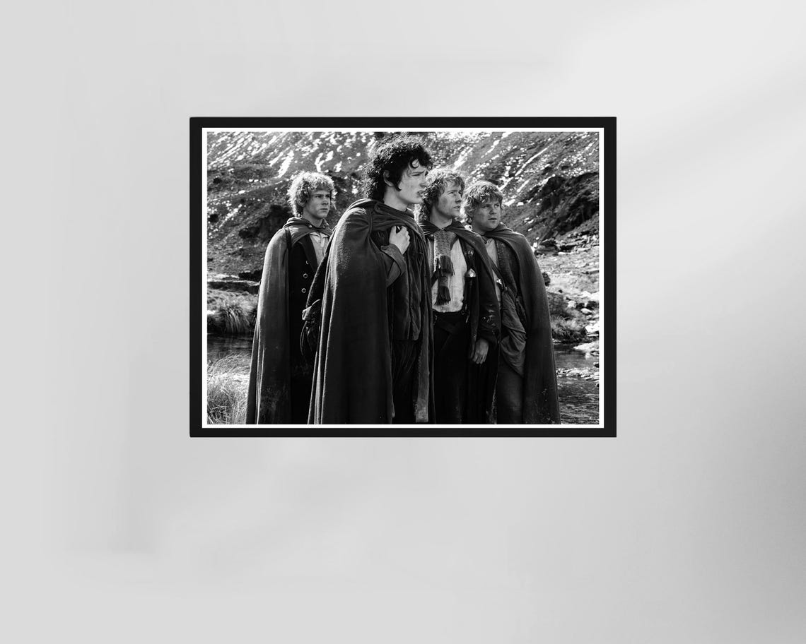 The Lord of the Rings Epic Four Hobbits Black White Movie Poster