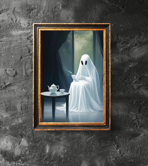 Drinking Tea Poster Dining Nook Funny Wall Art Halloween Decor