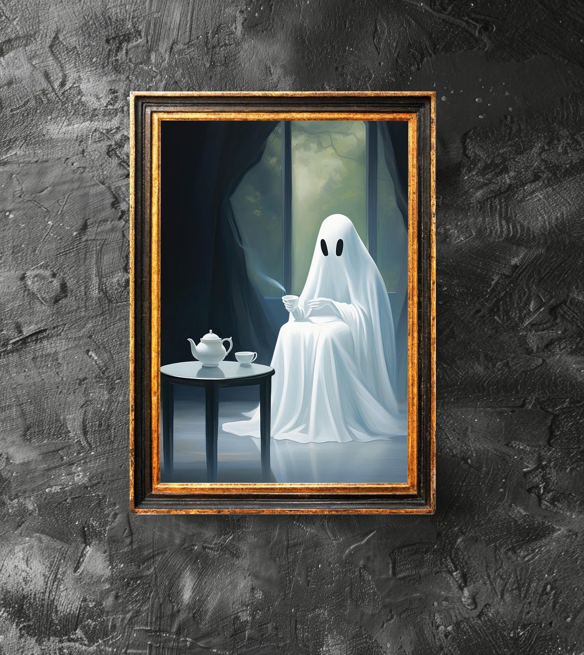 Drinking Tea Poster Dining Nook Funny Wall Art Halloween Decor