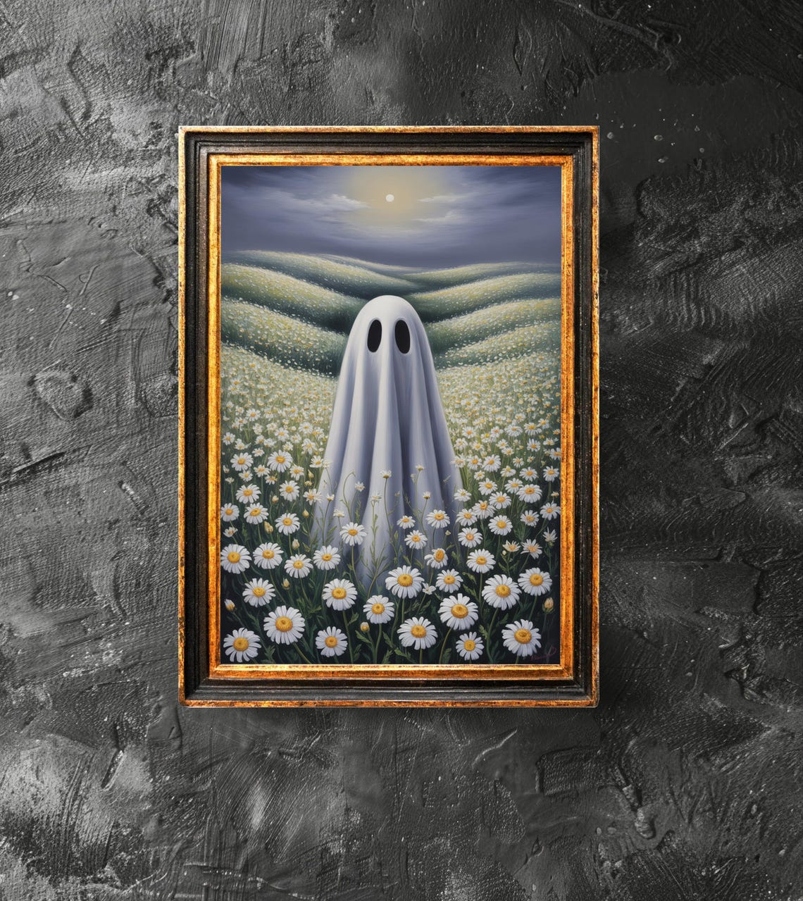 In A Sunflower Field At The Moon Poster Wall Art Cute Halloween