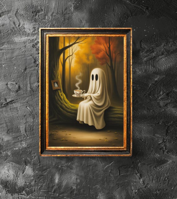 Drinking Coffee In Forest Poster Funny Wall Art Halloween Decor