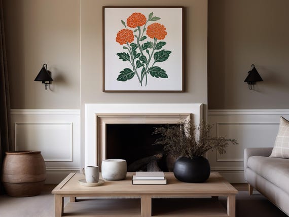 Woodblock Print Oak Tree Botanical Spring Wall Art