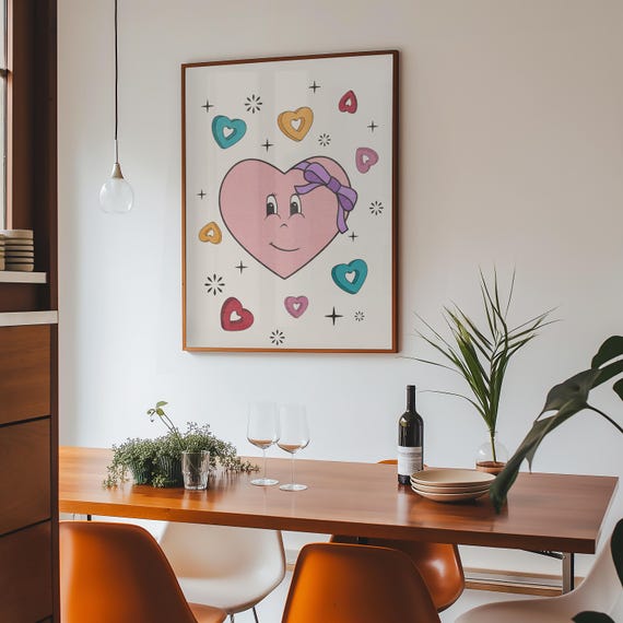 Whimsical Smiling Heart Art Print Valentines Day Wall Decor Nursery Letterpress