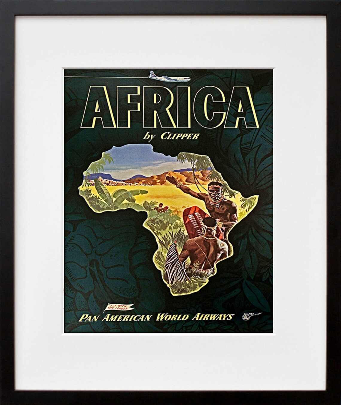 Pan Am Africa By Clipper Vintage Airline Map Travel Art Poster