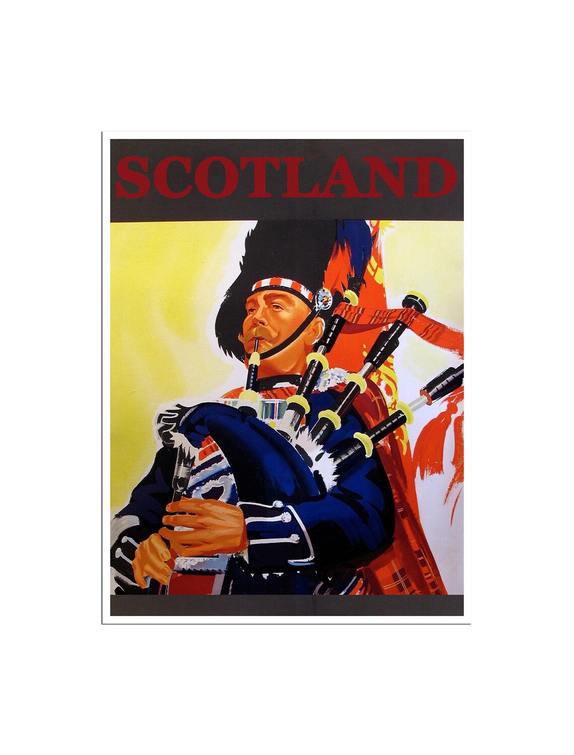 Scotland Bagpiper Kilt Vintage Highlands Music Travel Poster Art