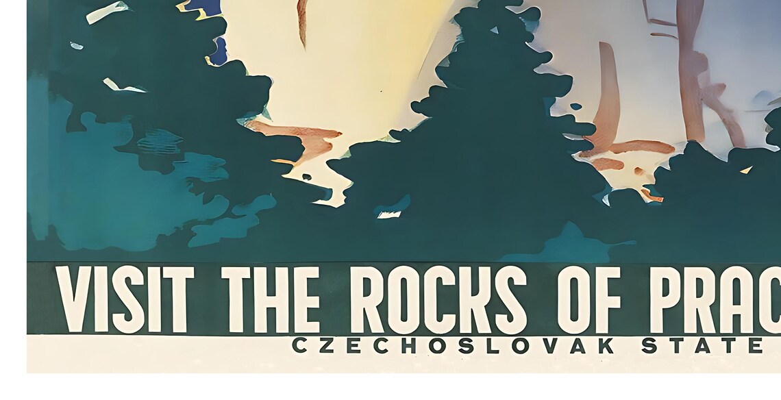 Czechoslovakia Art Czech Print Prachov Cliffs Travel Poster Xr4563a - Image 2