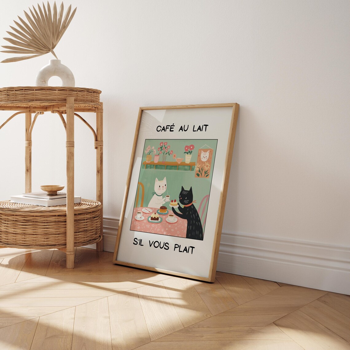French Cafe Au Lait Cat Print, Funny Kitchen Decor - Image 3