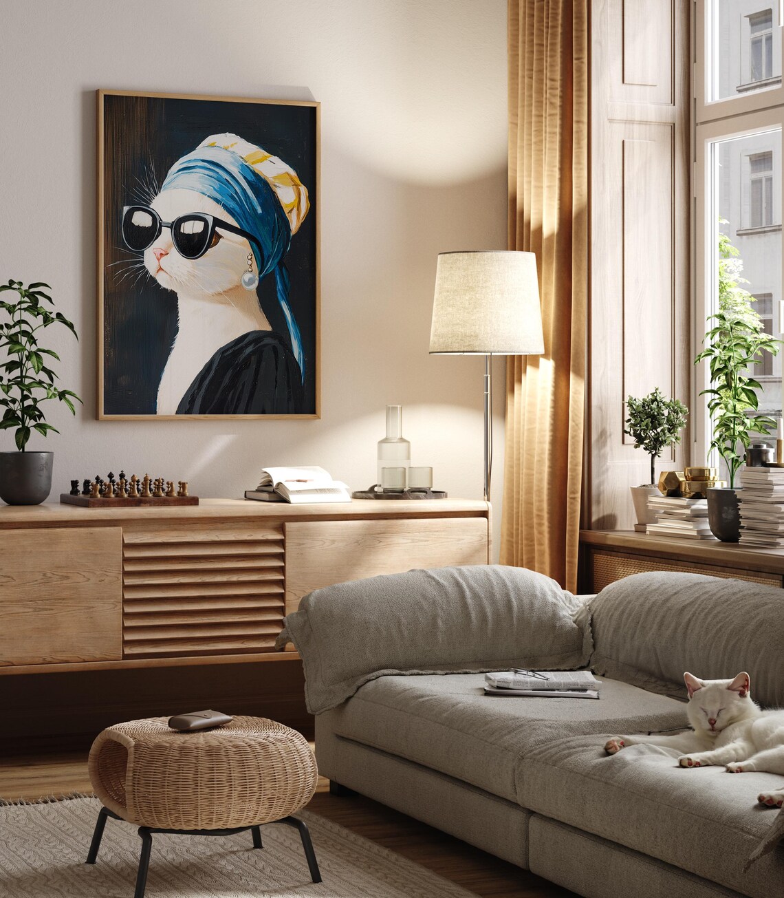 Cat With A Pearl Earring, Funny Cat Illustration - Image 3