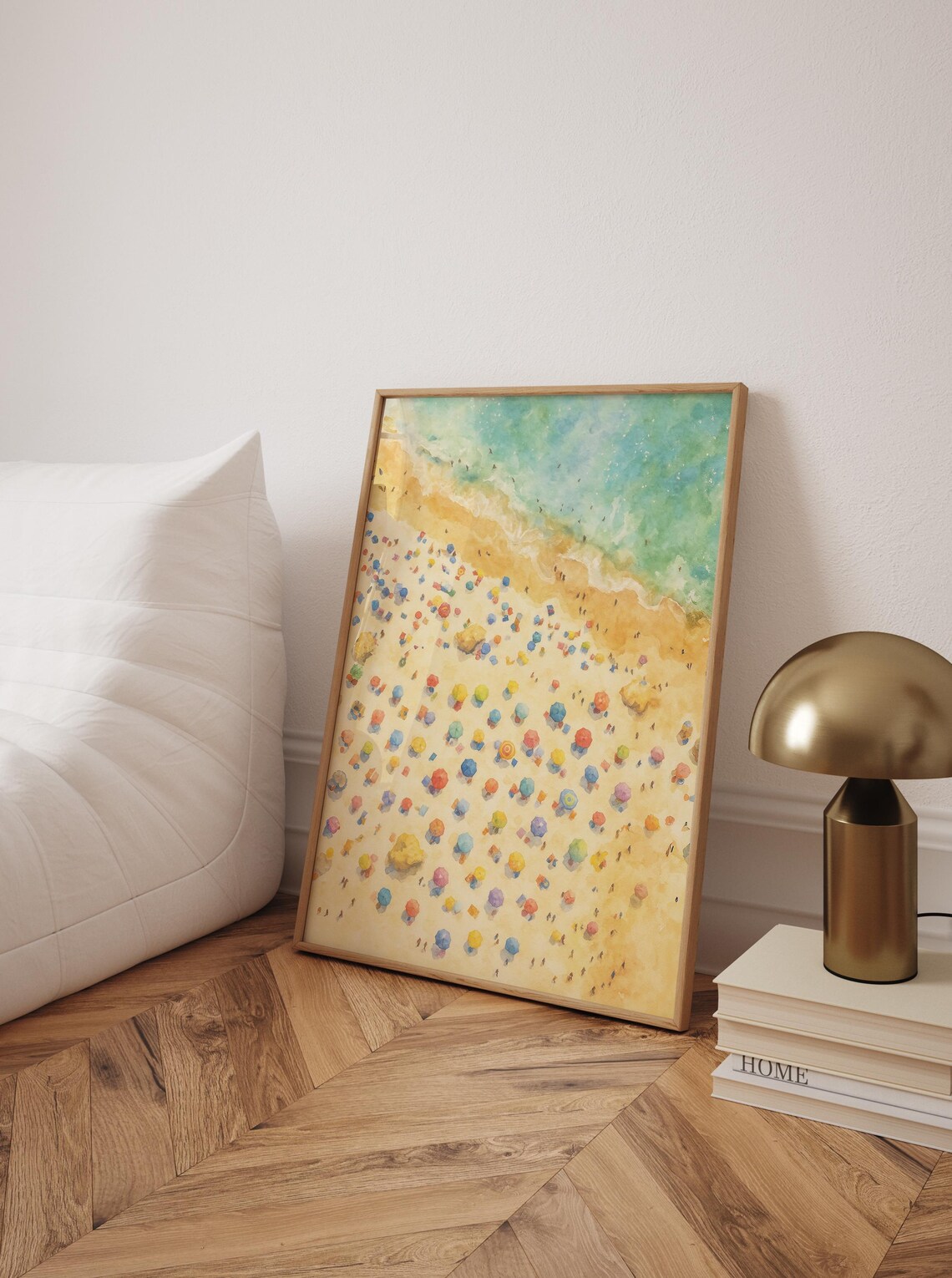 Aerial Beach Umbrella Poster, Watercolor Coastal View - Image 4