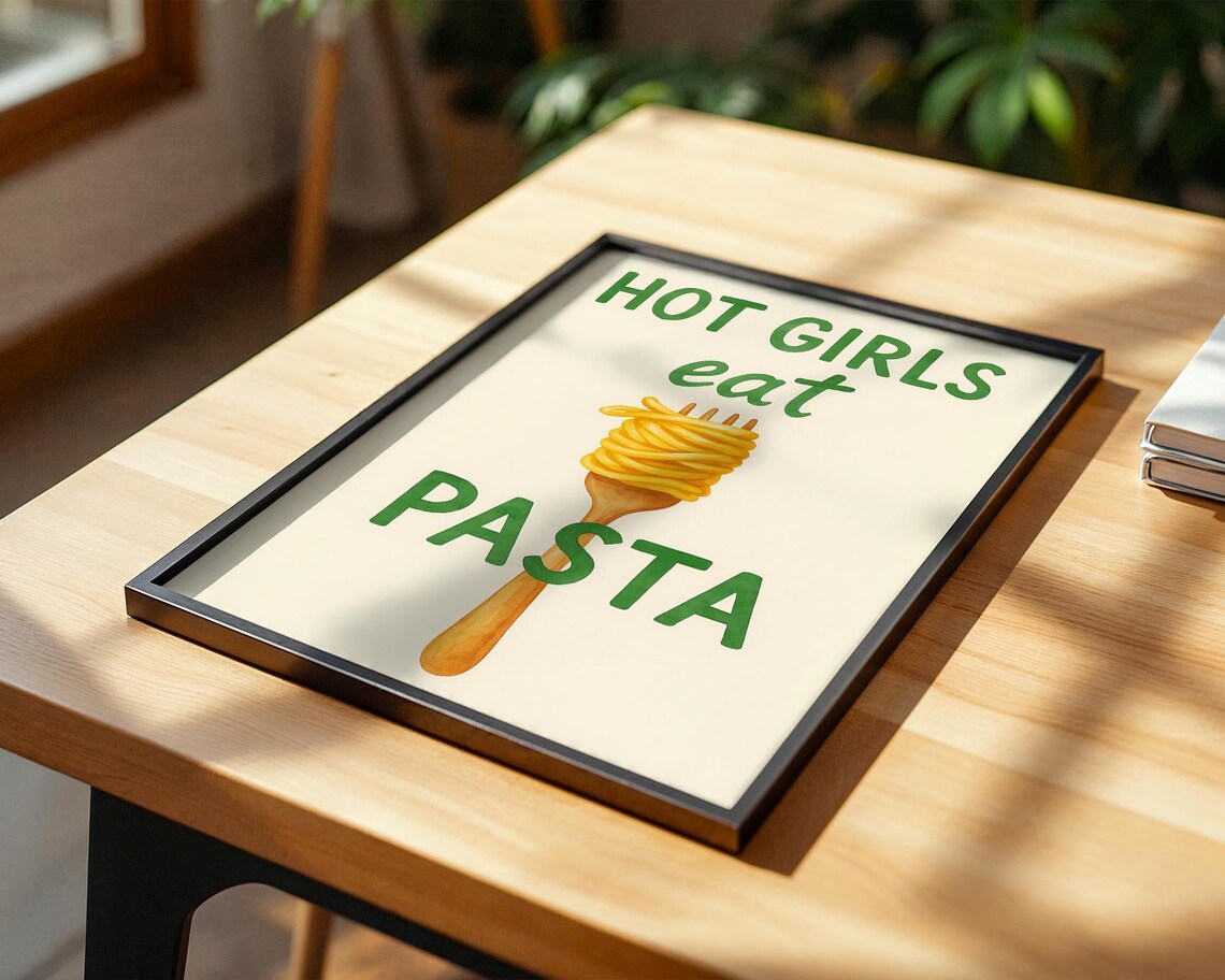 Hot Girls Eat Pasta Watercolor Kitchen Quote - Image 5