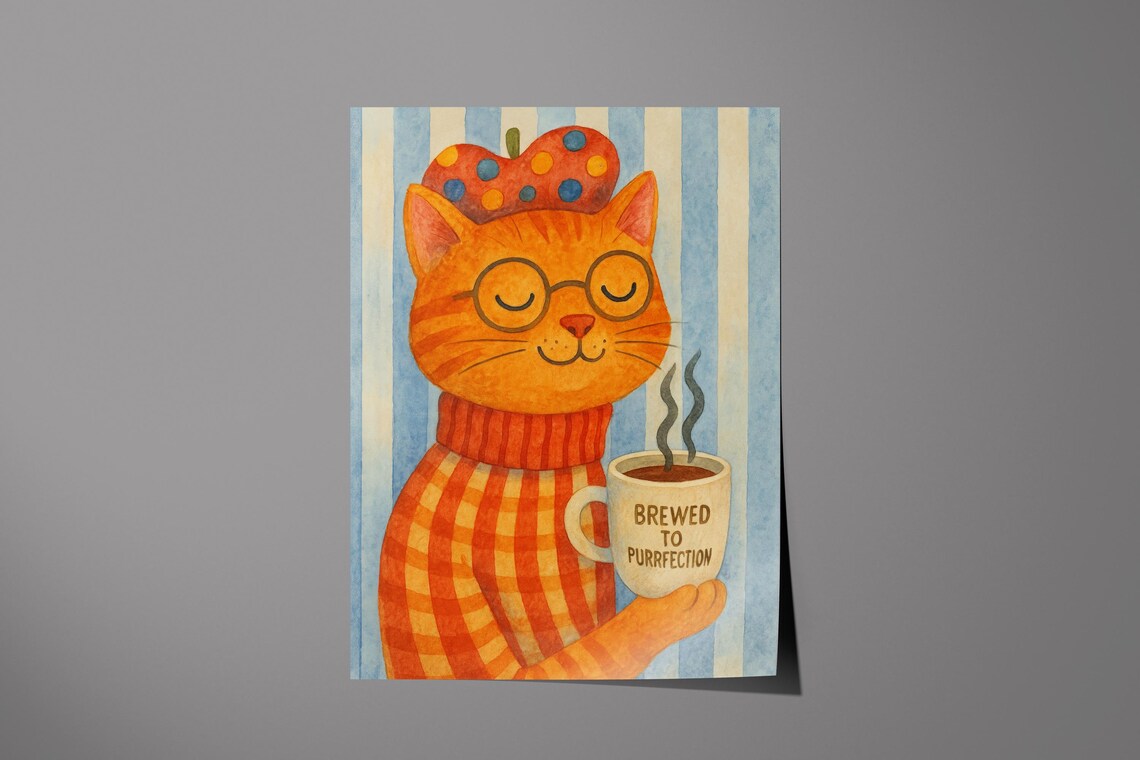 Cat Coffee Poster, Cozy Cat Kitchen Decor - Image 6