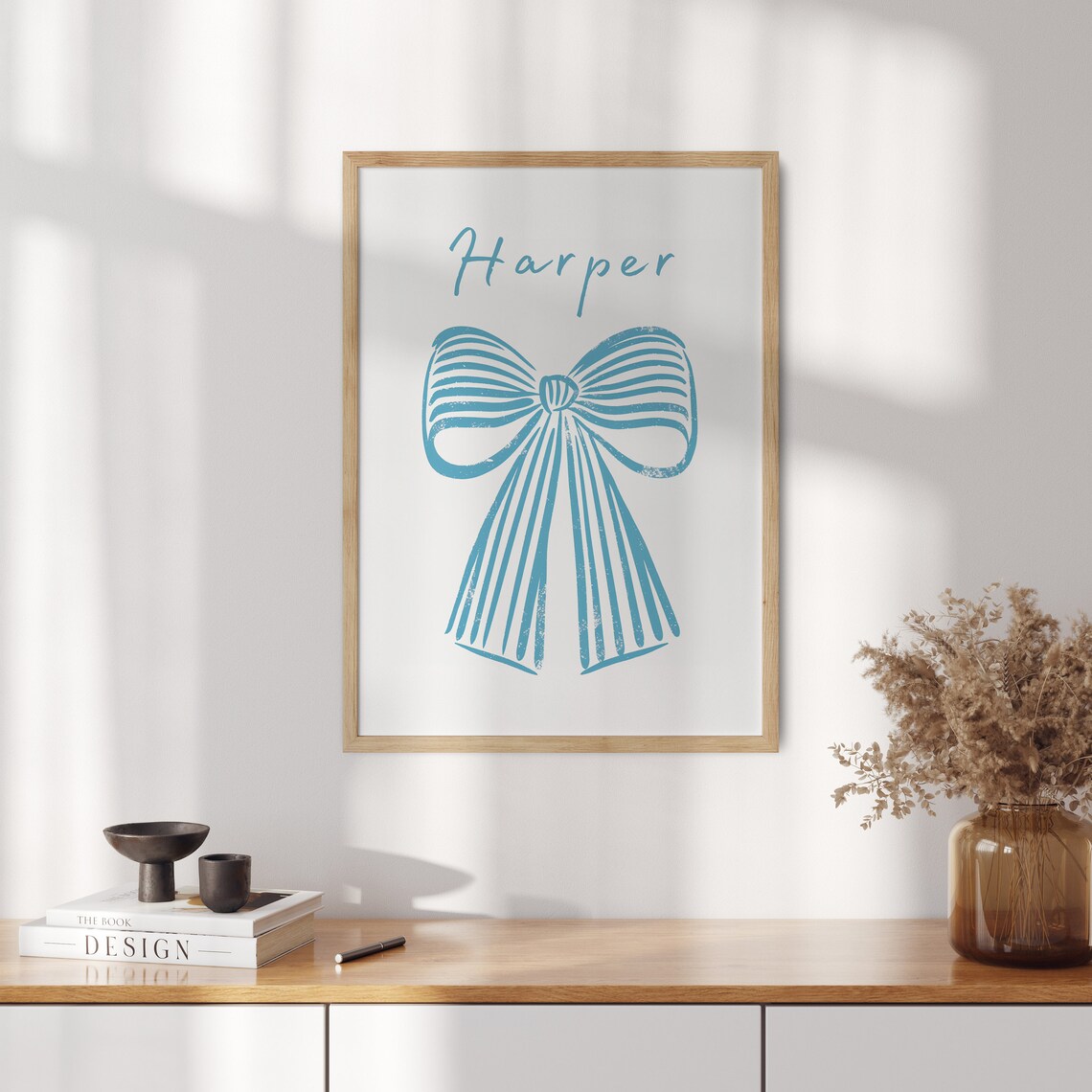 Personalized Name Bow Print, Preppy Watercolor Nursery Decor - Image 3