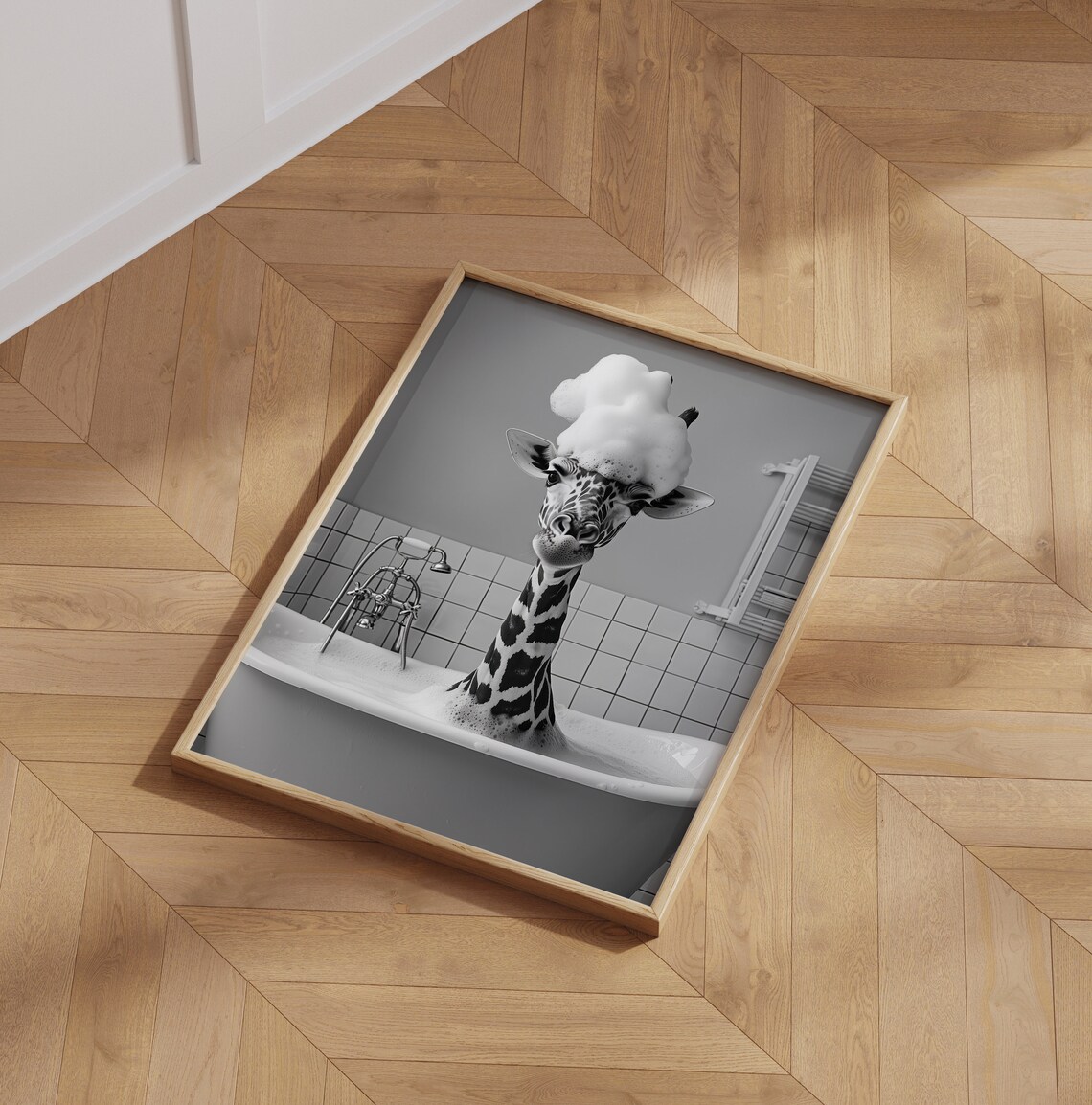 Giraffe In A Bubble Bath - Funny Bathroom Poster - Image 6