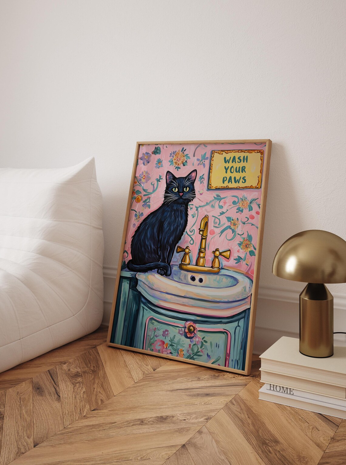 Wash Your Paws Funny Cat Bathroom Art Print - Image 3