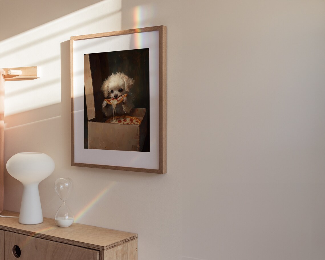 Cute Dog Eating Pizza, Funny Kitchen Art Print - Image 4