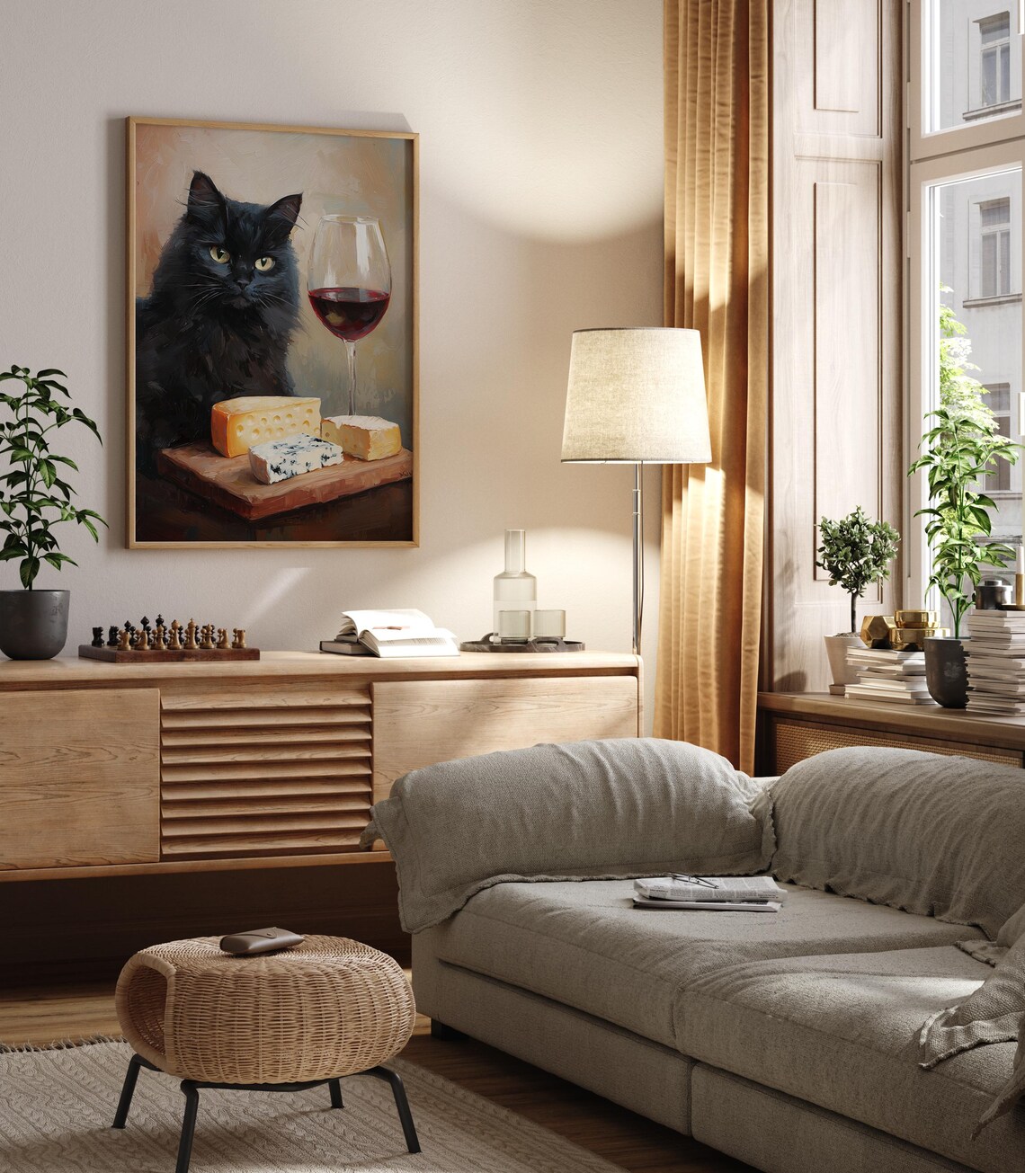 Black Cat Drinking Wine, Minimalist Bar Art Print - Image 2