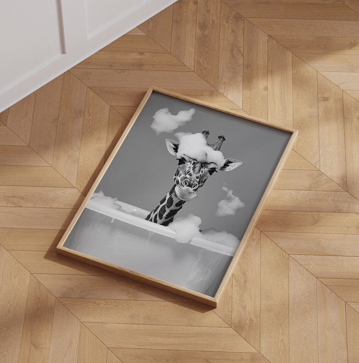 Cute Giraffe In A Bathtub, Funny Bathroom Art Print - Image 6