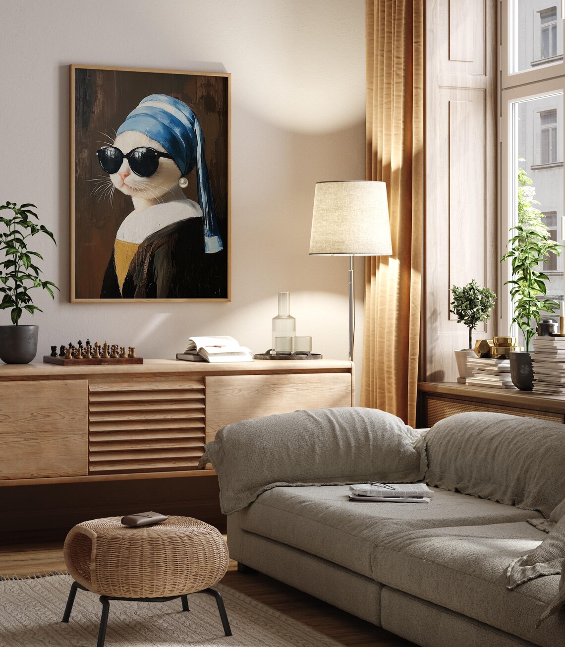 Cute Cat With A Pearl Earring, Funny Art Print - Image 5