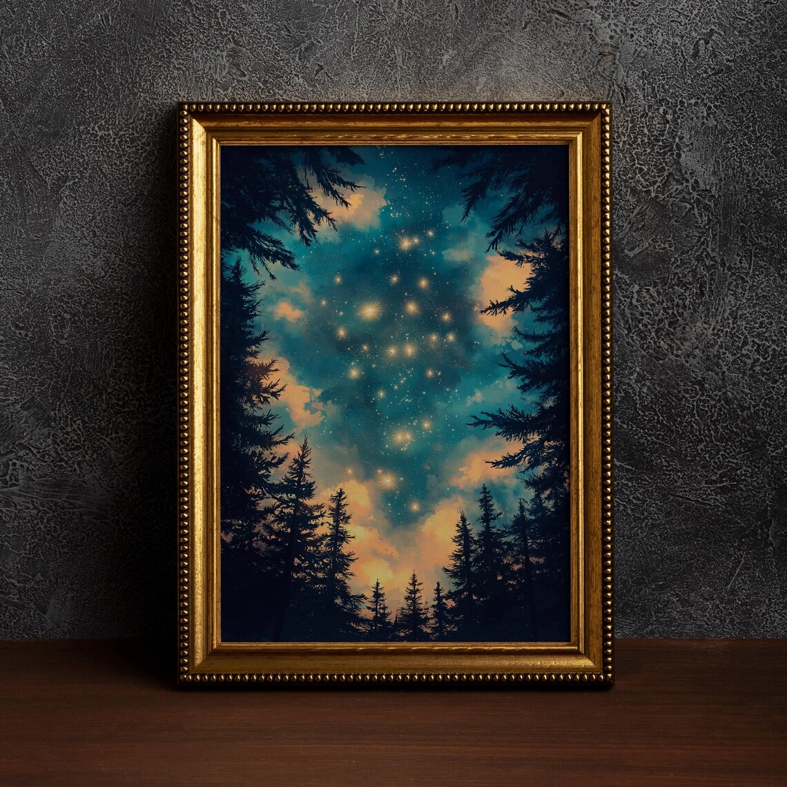 Vintage Celestial Stars Moon Sky Art Print, Dark Academia