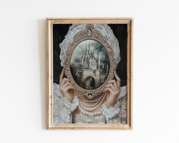 Victorian Woman Mirror Castle Dark Academia Gothic Art Print