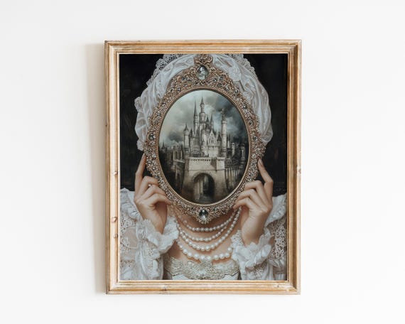 Victorian Woman With Mirrorbaroque Wall Art Dark Academia Decorrenaissance Prints Moody Antique Artdagger Printaltered Print