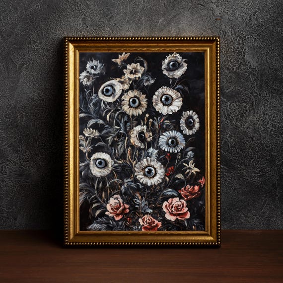 Botanical Goth Art Print, Dark Floral Gothic Style