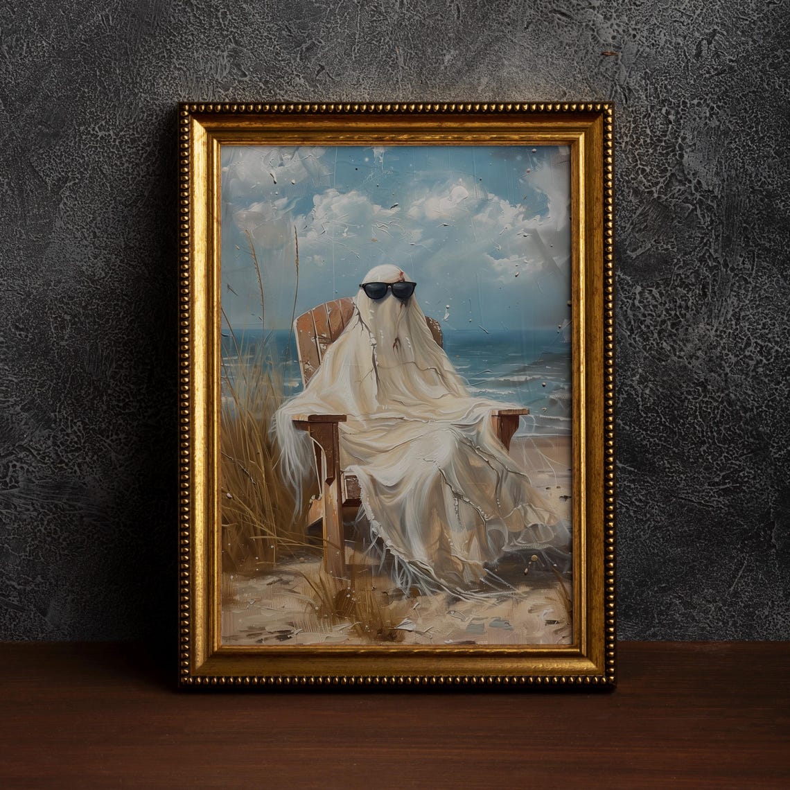 Ghost In Sunglasses Lounging On Beach Chair Spooky Summer Poster