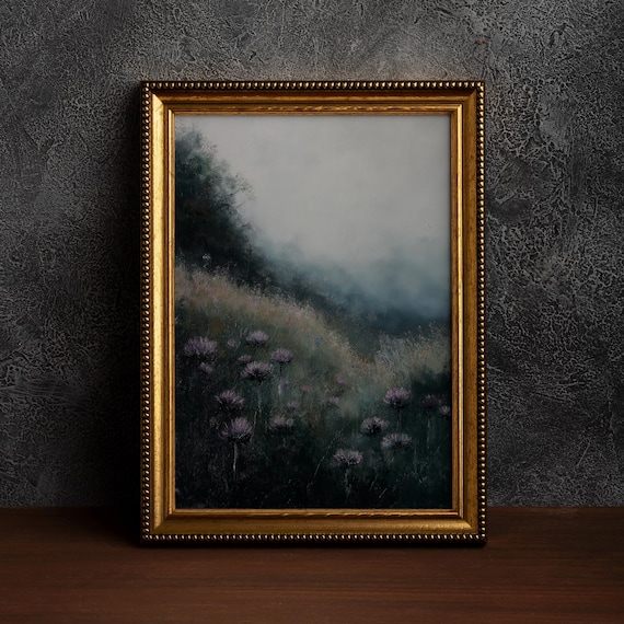 Dark Academia Field Art Print, Moody Botanical