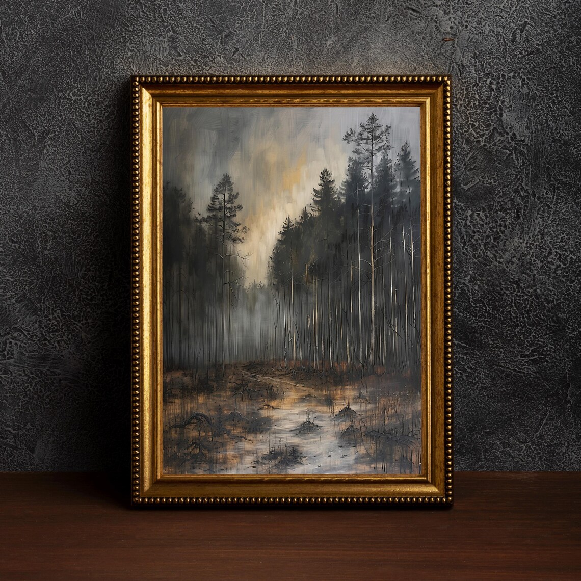 Rustic Forest Landscape, Vintage Dark Academia Art Print