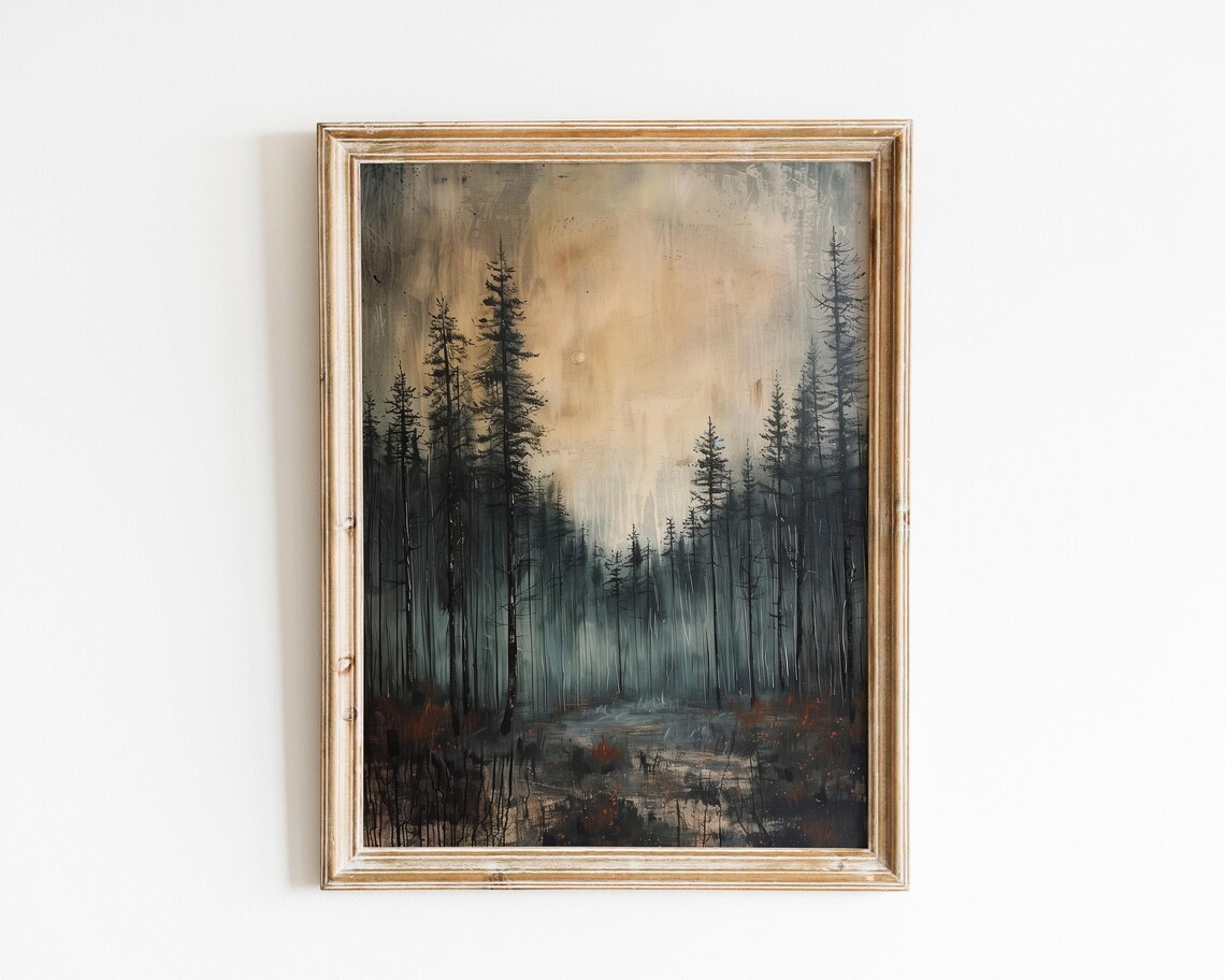 Rustic Forest Landscape, Moody Dark Academia Art Print