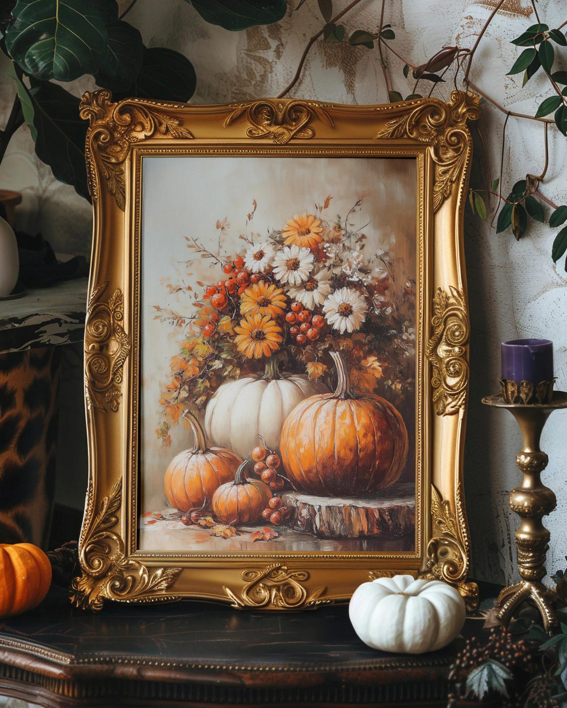 Floral Pumpkin Halloween Wall Art Spooky Fall Jack O Lantern Print Prints Of Pumkinrustic