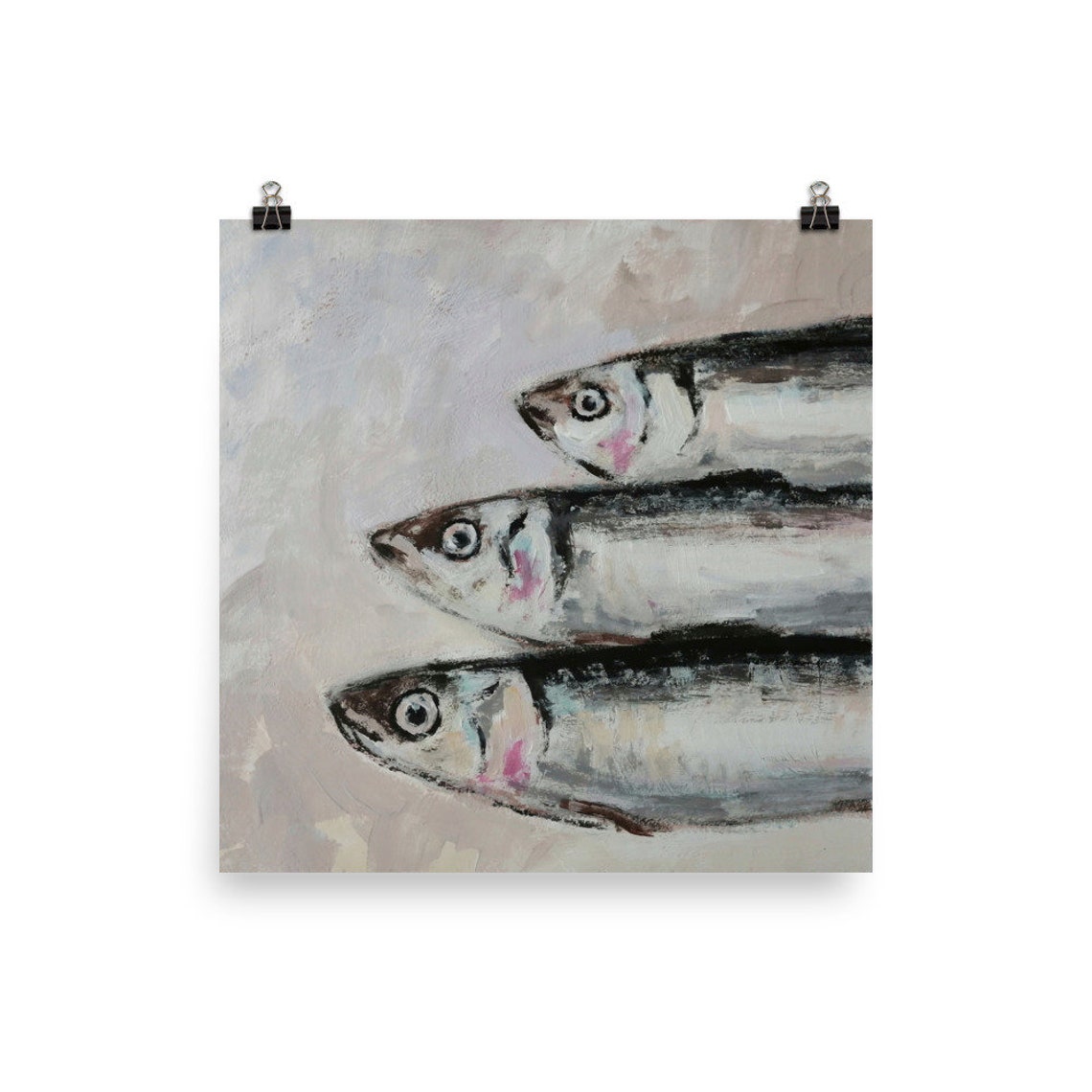 Three Silver Sardines Painted Up Close Kitchen Fish Art Poster - Image 3