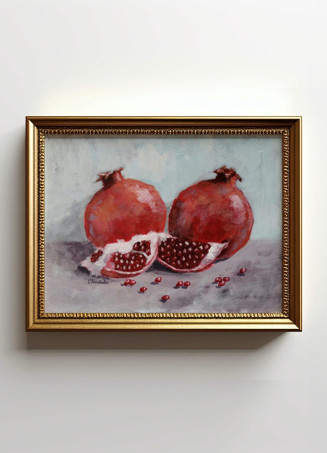 Two Ripe Pomegranates With Open Ruby Seeds Still Life Art Poster