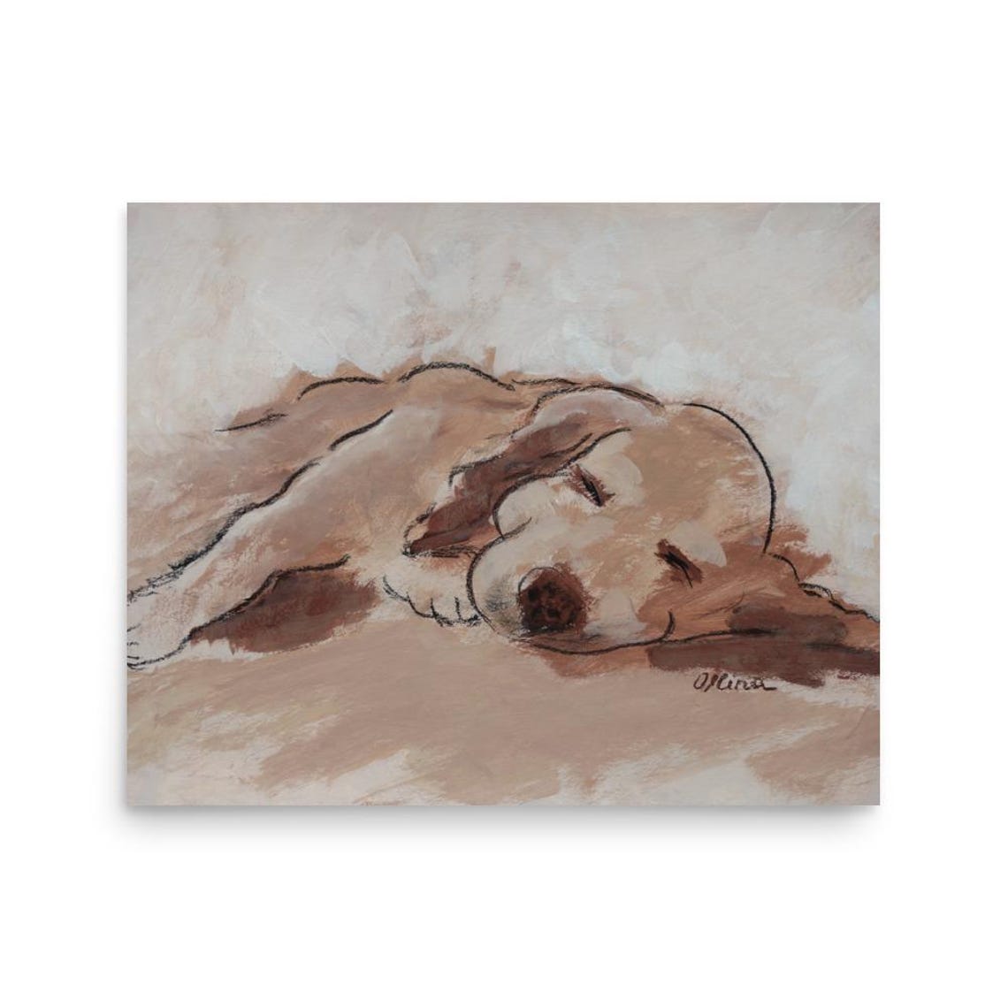 Sleeping Golden Dog Charcoal Sketch Cozy Neutral Nursery Poster - Image 3