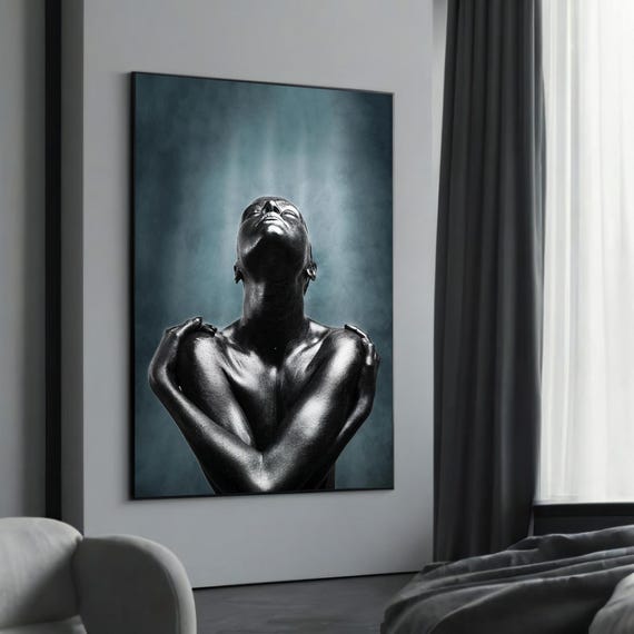 Powerful Ethnic Woman In Deep Reflection Bold And Minimalist Black Canvas Painting Unique Gift For Contemporary Home Decor