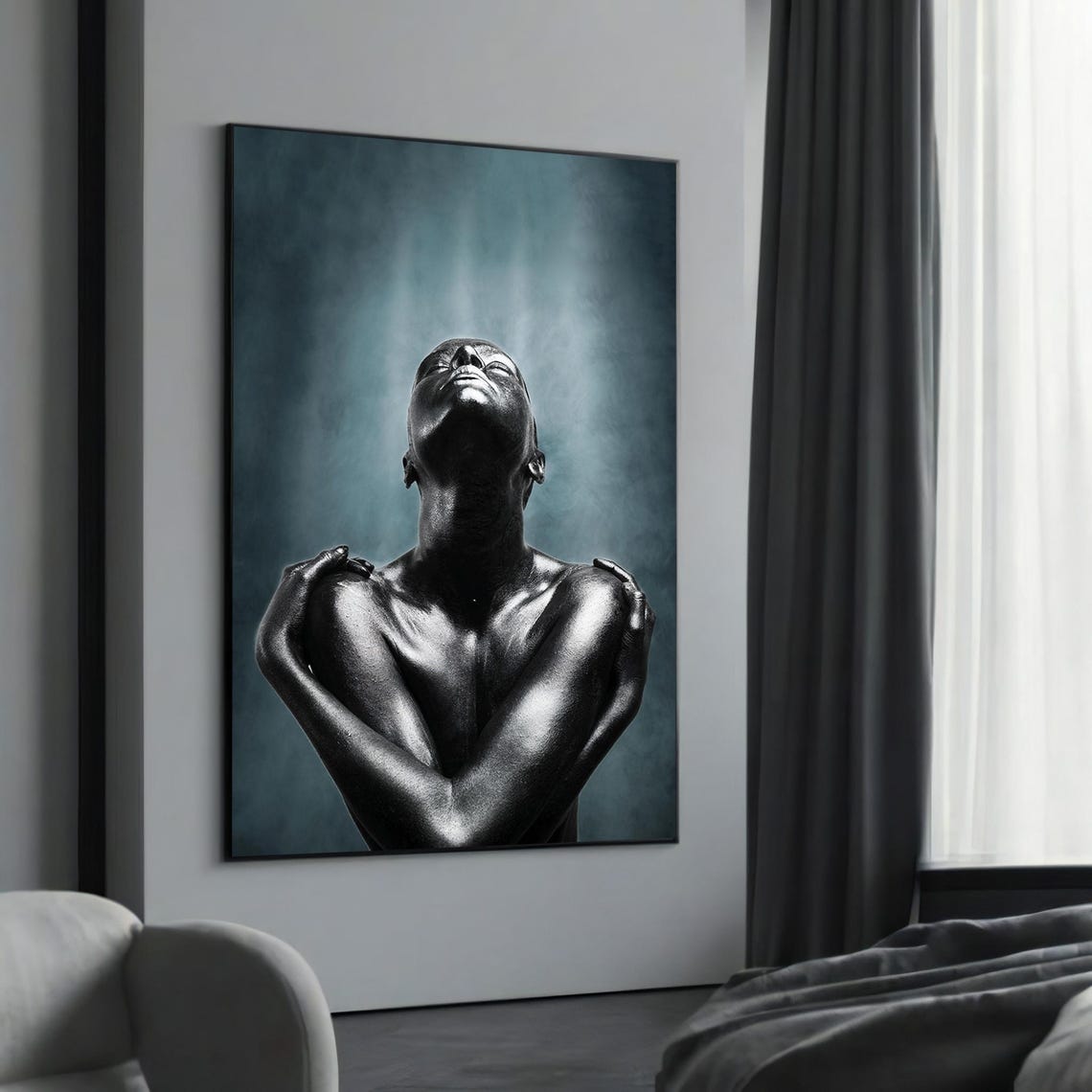 Powerful Ethnic Woman In Deep Reflection Bold And Minimalist Black Canvas Painting Unique Gift For Contemporary Home Decor