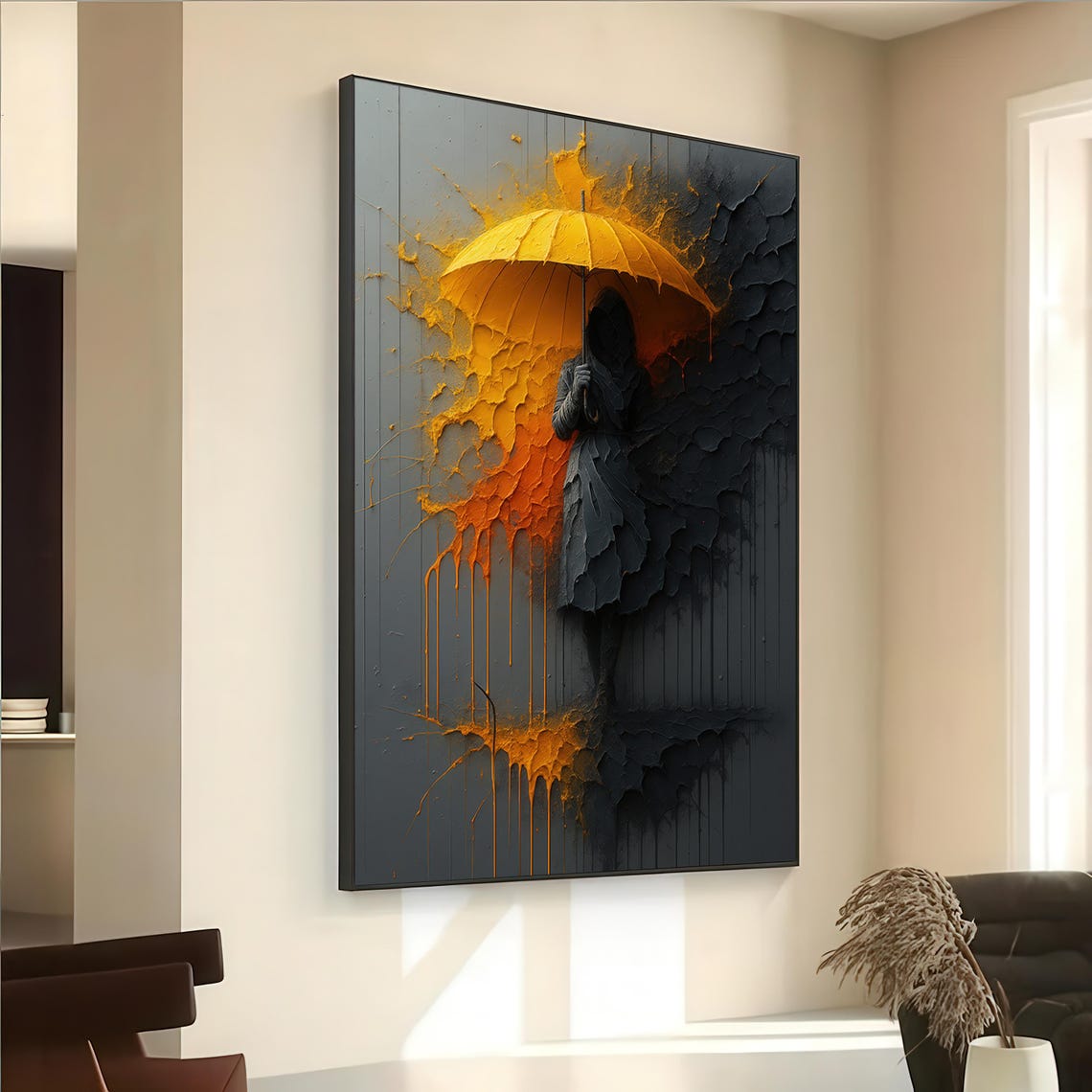 Bold Abstract Woman With Yellow Umbrella Art Print