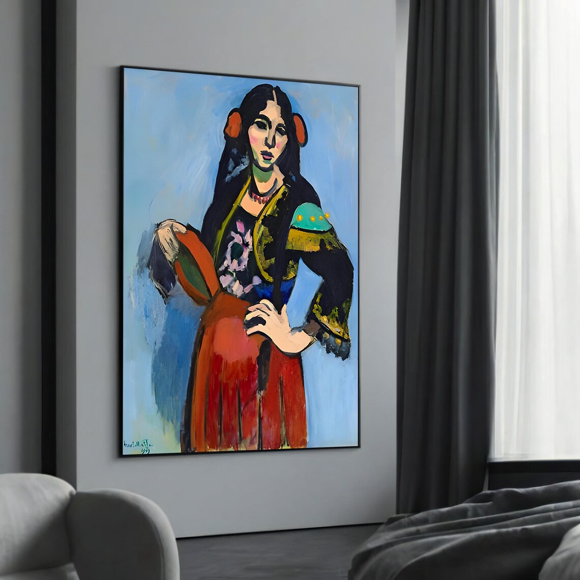 Henri Matisse Style Spanish Woman With Tambourine Bold Portrait Poster
